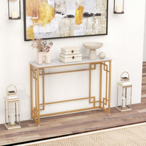 Costway 110cm Long Modern Console Table Faux Marble Narrow Entryway Hallway Table Accent Desk