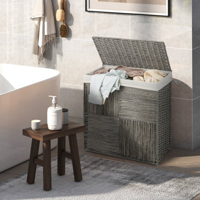 Costway 110L Laundry Hamper Bathroom Hand-woven Rattan Laundry Basket with Lid