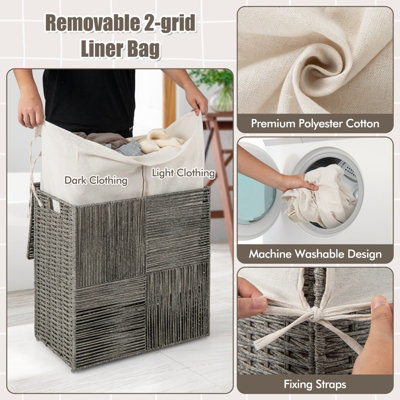 Costway 110L Laundry Hamper Bathroom Hand-woven Rattan Laundry Basket with Lid - 4