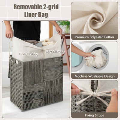 Costway 110L Laundry Hamper Bathroom Hand-woven Rattan Laundry Basket with Lid
