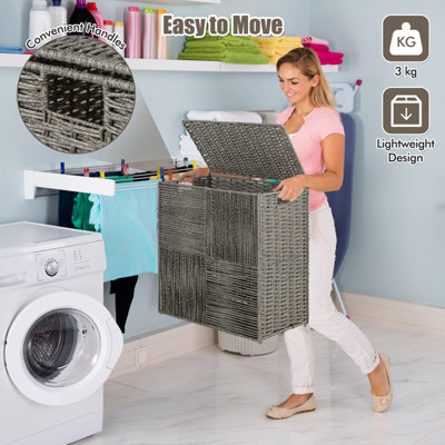 Costway 110L Laundry Hamper Bathroom Hand-woven Rattan Laundry Basket with Lid - 5