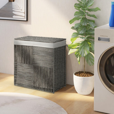 Costway 110L Laundry Hamper Bathroom Hand-woven Rattan Laundry Basket with Lid - 8