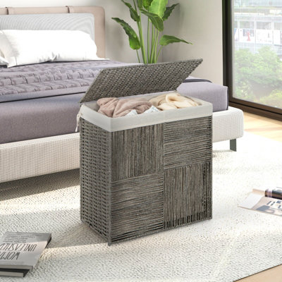 Costway 110L Laundry Hamper Bathroom Hand-woven Rattan Laundry Basket with Lid - 9