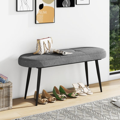 COSTWAY 113 cm Ottoman Bench Modern Padded Shoe Bench w/ Metal Legs