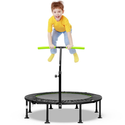 Costway 115CM Folding Trampoline Adults Kids Exercise Trampoline W/ Adjustable Handrail