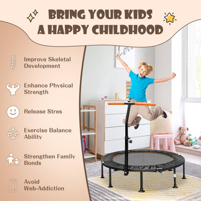 Costway 115CM Folding Trampoline Adults Kids Exercise Trampoline W/ Adjustable Handrail - 4