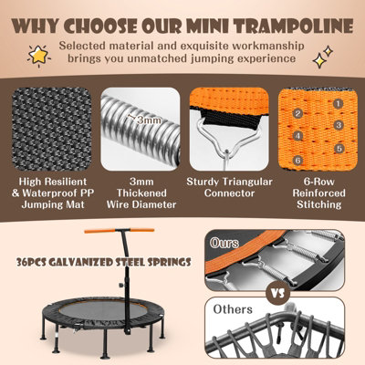 Costway 115CM Folding Trampoline Adults Kids Exercise Trampoline W/ Adjustable Handrail - 7