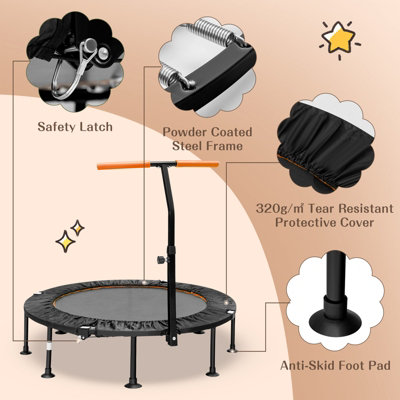 Costway 115CM Folding Trampoline Adults Kids Exercise Trampoline W/ Adjustable Handrail - 9