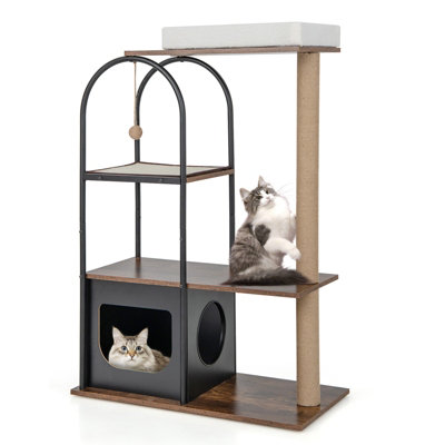 Costway 118 cm Cat Tree Tower Cat Condo Activity Center w/ Metal Frame Scratching Posts