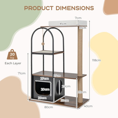 Costway 118 cm Cat Tree Tower Cat Condo Activity Center w/ Metal Frame Scratching Posts - 3