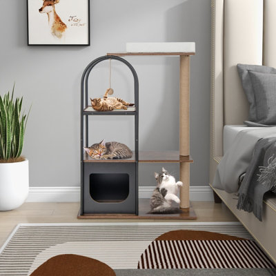 Costway 118 cm Cat Tree Tower Cat Condo Activity Center w/ Metal Frame Scratching Posts - 4