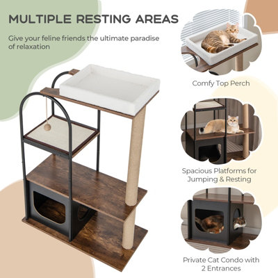 Costway 118 cm Cat Tree Tower Cat Condo Activity Center w/ Metal Frame Scratching Posts - 5