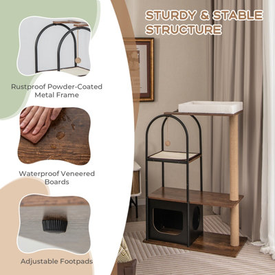 Costway 118 cm Cat Tree Tower Cat Condo Activity Center w/ Metal Frame Scratching Posts - 7