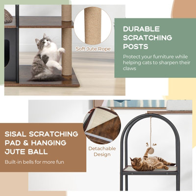 Costway 118 cm Cat Tree Tower Cat Condo Activity Center w/ Metal Frame Scratching Posts - 8