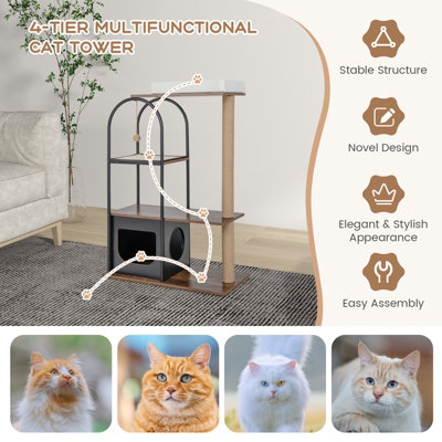 Costway 118 cm Cat Tree Tower Cat Condo Activity Center w/ Metal Frame Scratching Posts - 9
