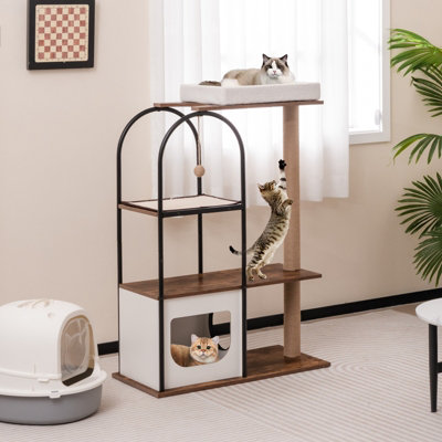 Costway 118 cm Cat Tree Tower Cat Condo Activity Center w/ Metal Frame ...