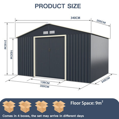 Costway 11FT x 8FT Large Outdoor Storage Shed Tool Storage House w/ Sliding Door - 6