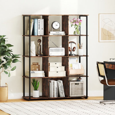 COSTWAY 12-Cube Bookcase Tall Freestanding Bookshelf Industrial Open Shelf
