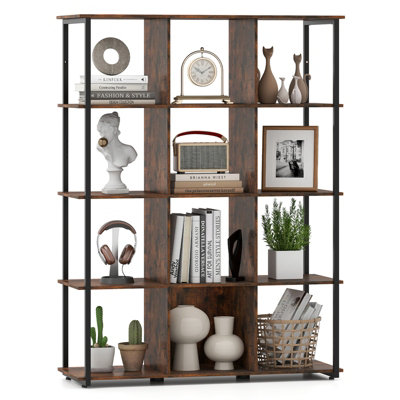 COSTWAY 12-Cube Bookcase Tall Freestanding Bookshelf Industrial Open Shelf