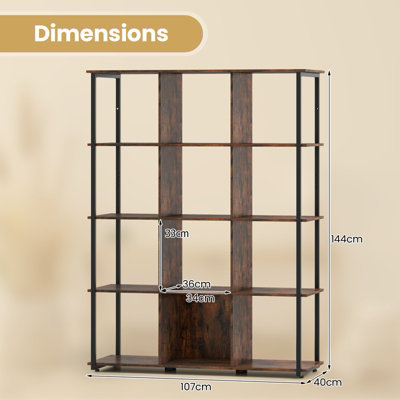 COSTWAY 12-Cube Bookcase Tall Freestanding Bookshelf Industrial Open Shelf