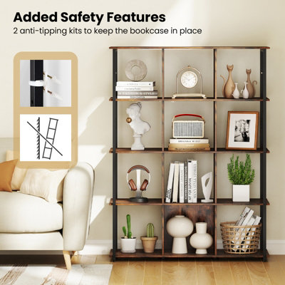 COSTWAY 12-Cube Bookcase Tall Freestanding Bookshelf Industrial Open Shelf
