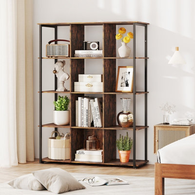 COSTWAY 12-Cube Bookcase Tall Freestanding Bookshelf Industrial Open Shelf