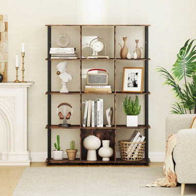 COSTWAY 12-Cube Bookcase Tall Freestanding Bookshelf Industrial Open Shelf