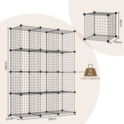 Costway 12 Cube Storage Shelf Rack DIY Wire Grid Bookcase Display ...