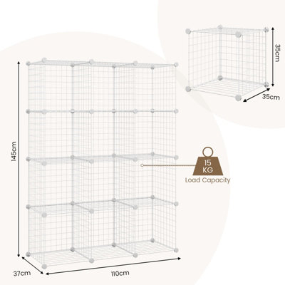 Costway 12 Cube Storage Shelf Rack DIY Wire Grid Bookcase Display ...