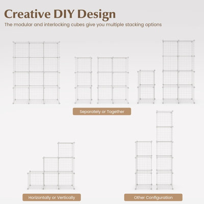 Costway 12 Cube Storage Shelf Rack DIY Wire Grid Bookcase Display ...