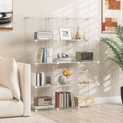 Costway 12 Cube Storage Shelf Rack DIY Wire Grid Bookcase Display ...