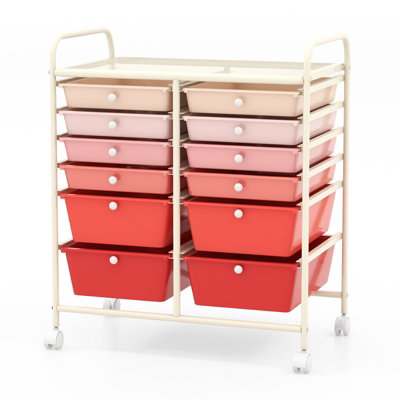 Costway 12 Drawer Rolling Storage Cart Office Lightweight Utility Cart w/ Lockable Wheels
