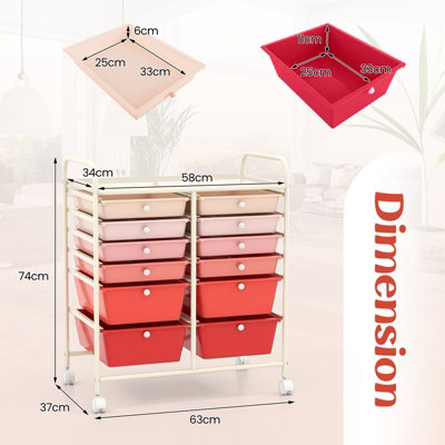 Costway 12 Drawer Rolling Storage Cart Office Lightweight Utility Cart w/ Lockable Wheels - 3