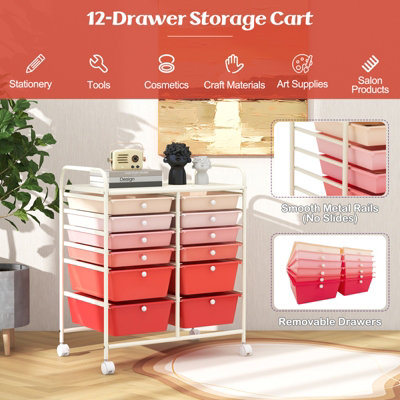 Costway 12 Drawer Rolling Storage Cart Office Lightweight Utility Cart w/ Lockable Wheels - 4