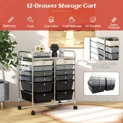 Costway 12 Drawer Rolling Storage Cart Office Lightweight Utility Cart ...