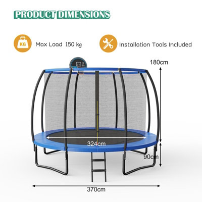 Costway 12 FT Outdoor Trampoline Jumping Exercise Fitness Trampoline w/ Basketball Hoop