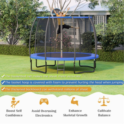 Costway 12 FT Outdoor Trampoline Jumping Exercise Fitness Trampoline w/ Basketball Hoop - 5