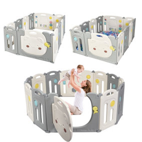 Costway 12 Panels Baby Safety Playpen Kids Foldable Toddler Safety Activity Play Center