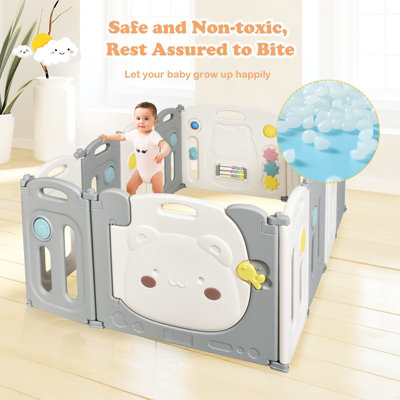 Costway 12 Panels Baby Safety Playpen Kids Foldable Toddler Safety Activity Play Center