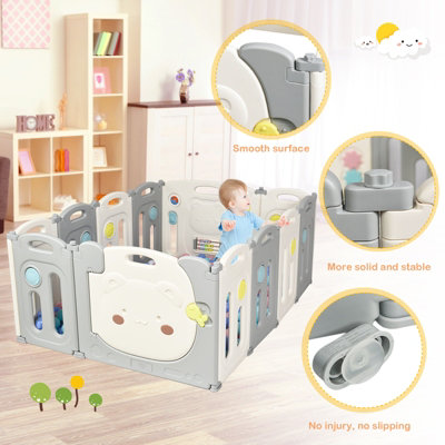 Costway 12 Panels Baby Safety Playpen Kids Foldable Toddler Safety Activity Play Center - 8