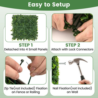 COSTWAY 12 Pcs Artificial Grass Wall Panels 50 x 50cm Faux Greenery Foliage Panels - 4
