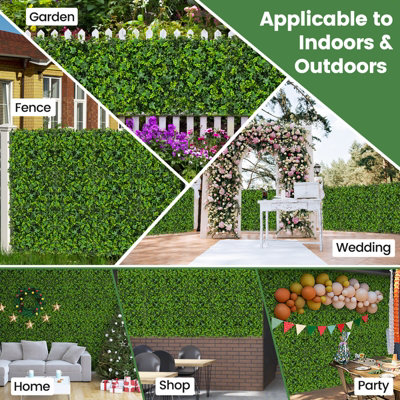 COSTWAY 12 Pcs Artificial Grass Wall Panels 50 x 50cm Faux Greenery Foliage Panels - 5