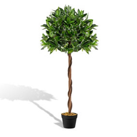 Costway 120 CM Artificial Bay Laurel Tree Fake Greenery Potted Plant with 741 Bay Leaves
