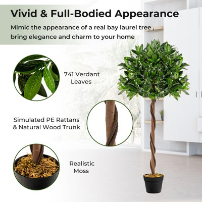 Costway 120 CM Artificial Bay Laurel Tree Fake Greenery Potted Plant with 741 Bay Leaves - 5