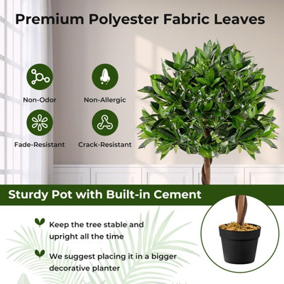 Costway 120 CM Artificial Bay Laurel Tree Fake Greenery Potted Plant with 741 Bay Leaves - 6
