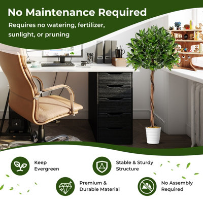 Costway 120 CM Artificial Bay Laurel Tree Fake Greenery Potted Plant with 741 Bay Leaves - 7