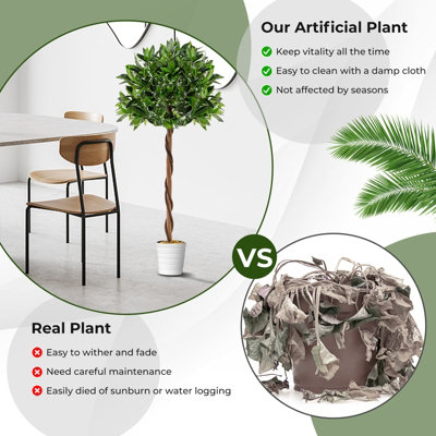 Costway 120 CM Artificial Bay Laurel Tree Fake Greenery Potted Plant with 741 Bay Leaves - 8
