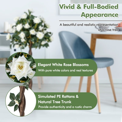 Costway 120 CM Artificial Flower Tree Faux Floral Plant W/ White Roses Greenery Potted - 5