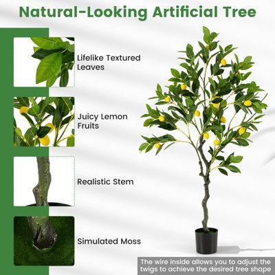 COSTWAY 120 cm Artificial Lemon Tree Tall Fake Lemon Plant with Lemon Fruits