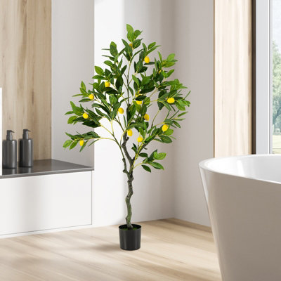 COSTWAY 120 cm Artificial Lemon Tree Tall Fake Lemon Plant with Lemon ...